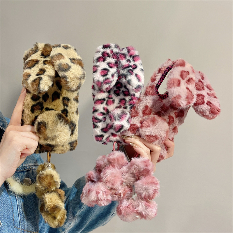 3D Printing Rabbit - Luxe 3D luipaardprint konijnenpluche telefoonhoesje voor